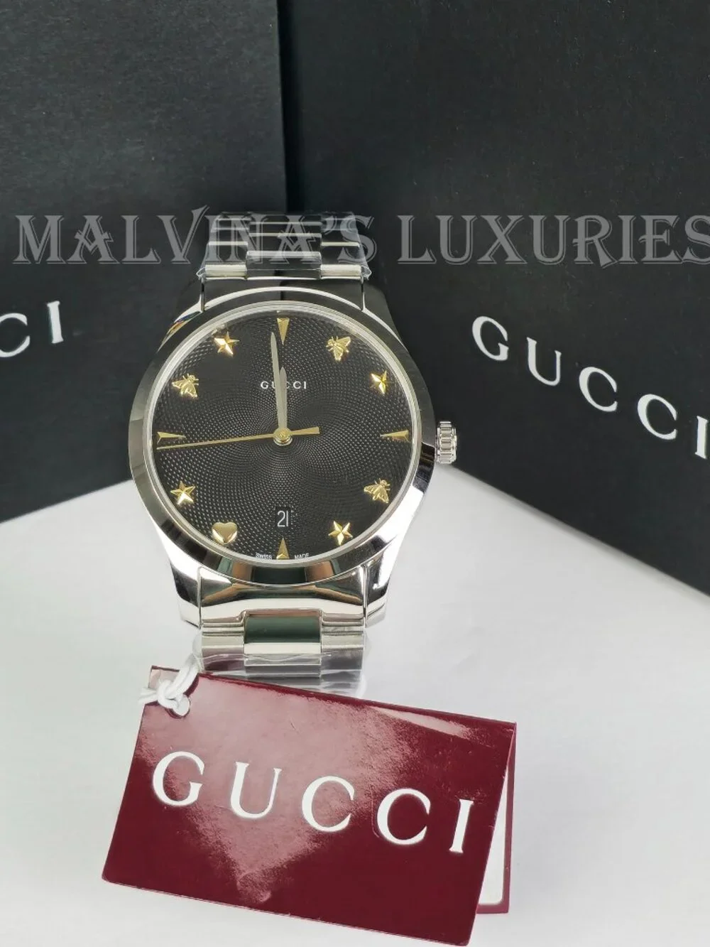 GUCCI WATCH YA1264029A STAINLESS STEEL BRACELET BLACK DIAL 38mm